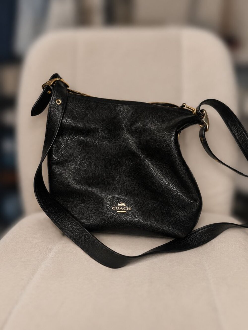 Coach Black Pebbled Leather Shoulder Bag with Gold Hardware
